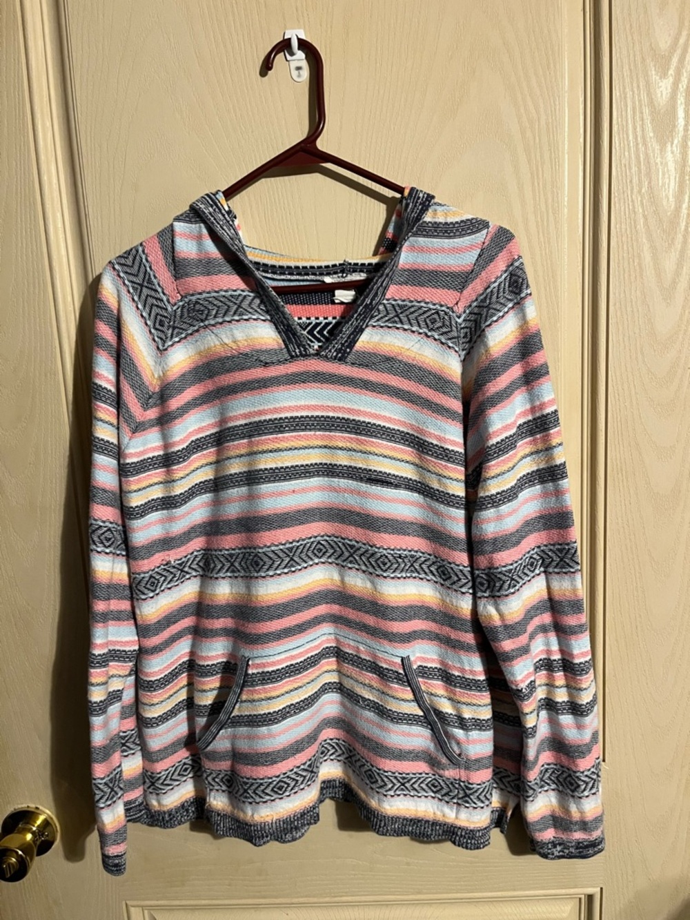LOFT Striped Knit Hooded Lounge Top in Navy, Pink & Yellow